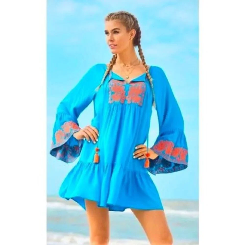 Lilly Pulitzer Amisa Embroidered Bell Sleeve Tunic Dress L - Picture 2 of 10